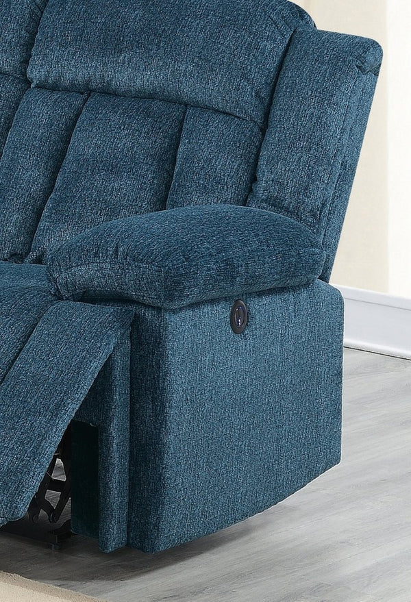 English Elm Dark Blue Chenille Power Reclining Sectional with USB Console for Modern Living B011S03625