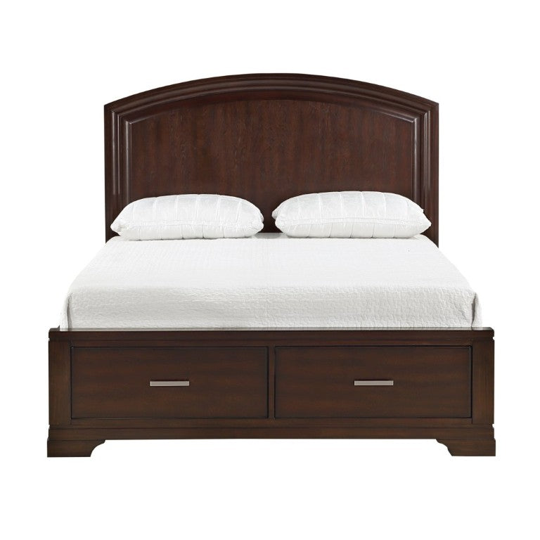 English Elm Cherry Finish Queen Platform Bed Curved Headboard Birch Veneer with Footboard Storage Drawers B011S03644