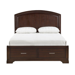 English Elm Cherry Finish Queen Platform Bed Curved Headboard Birch Veneer with Footboard Storage Drawers B011S03644