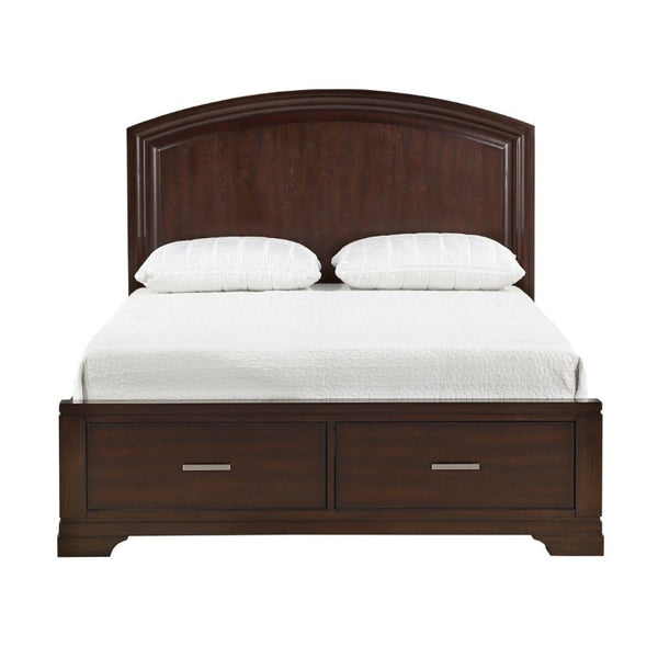 English Elm Cherry Finish Queen Platform Bed Curved Headboard Birch Veneer with Footboard Storage Drawers B011S03644