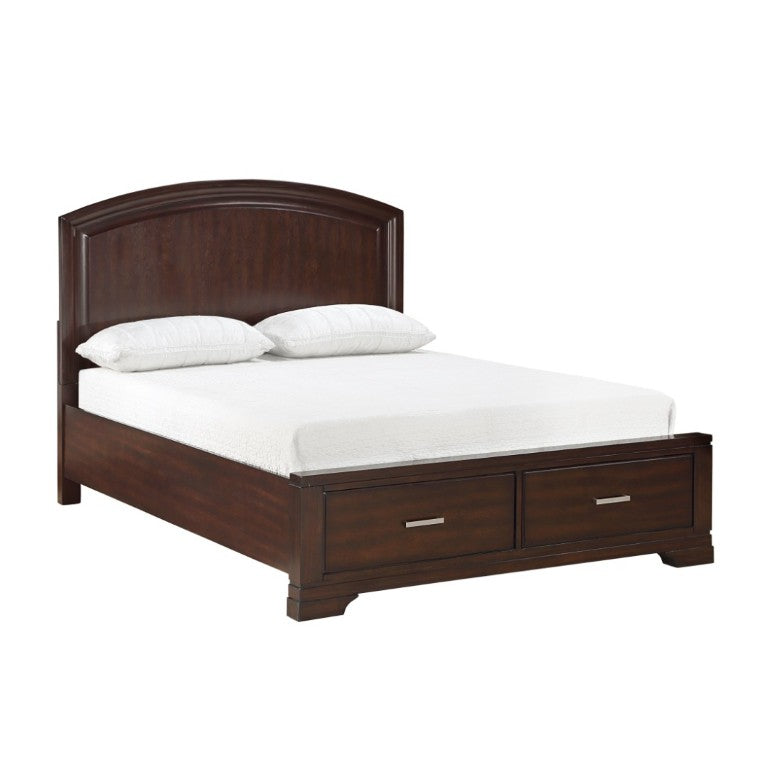 English Elm Cherry Finish Queen Platform Bed Curved Headboard Birch Veneer with Footboard Storage Drawers B011S03644