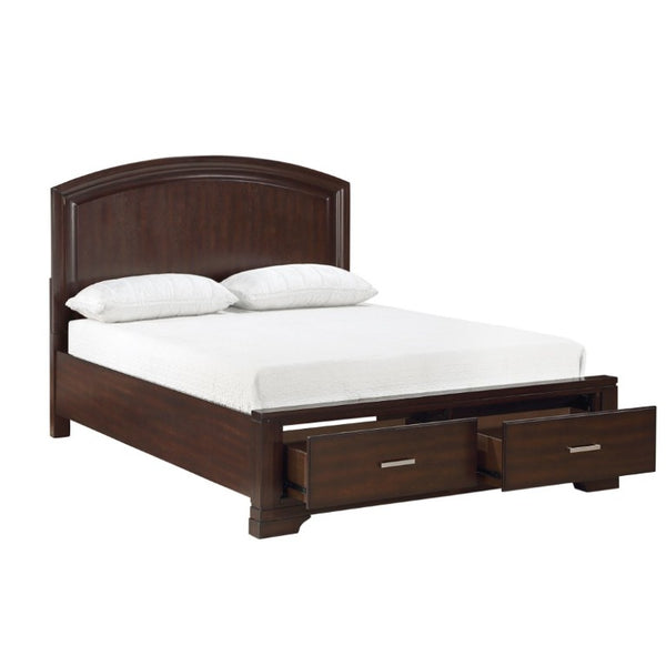 English Elm Cherry Finish Queen Platform Bed Curved Headboard Birch Veneer with Footboard Storage Drawers B011S03644