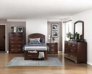English Elm Cherry Finish Twin Platform Bed with Storage Drawers Curved Headboard Birch Wood B011S03648
