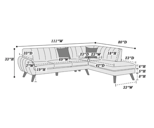 English Elm 2-Pcs Velvet Sectional Sofa with Tufted Back Cushions and Curved Arms for Living Room B011S03650