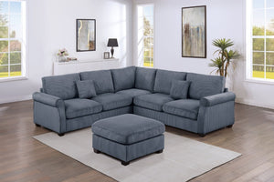 English Elm Laf Raf Corduroy Sectional Four Piece L Shaped Living Room Set with Cocktail Ottoman B011S03807
