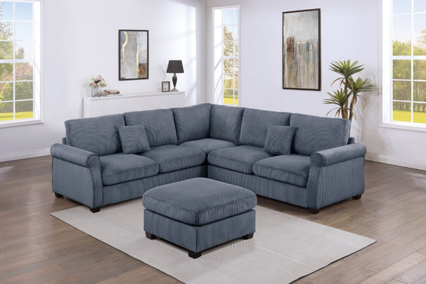 English Elm Laf Raf Corduroy Sectional Four Piece L Shaped Living Room Set with Cocktail Ottoman B011S03807