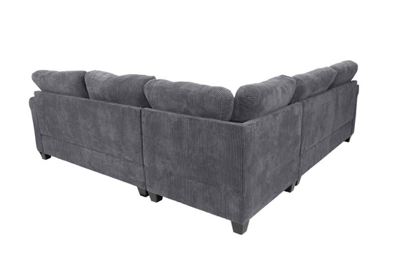 English Elm Laf Raf Corduroy Sectional Four Piece L Shaped Living Room Set with Cocktail Ottoman B011S03807