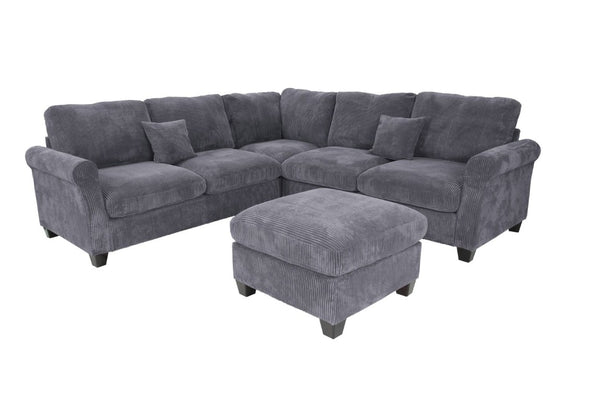 English Elm Laf Raf Corduroy Sectional Four Piece L Shaped Living Room Set with Cocktail Ottoman B011S03807