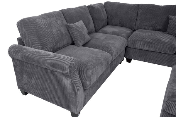 English Elm Laf Raf Corduroy Sectional Four Piece L Shaped Living Room Set with Cocktail Ottoman B011S03807