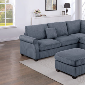 English Elm Laf Raf Corduroy Sectional Four Piece L Shaped Living Room Set with Cocktail Ottoman B011S03807