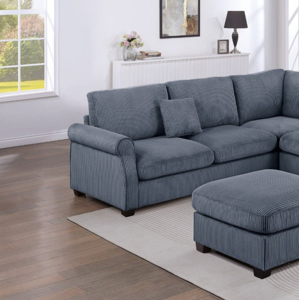 English Elm Laf Raf Corduroy Sectional Four Piece L Shaped Living Room Set with Cocktail Ottoman B011S03807