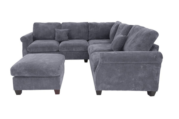 English Elm Laf Raf Corduroy Sectional Four Piece L Shaped Living Room Set with Cocktail Ottoman B011S03807