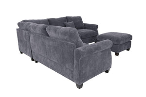 English Elm Laf Raf Corduroy Sectional Four Piece L Shaped Living Room Set with Cocktail Ottoman B011S03807