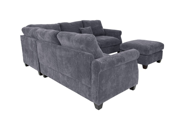 English Elm Laf Raf Corduroy Sectional Four Piece L Shaped Living Room Set with Cocktail Ottoman B011S03807