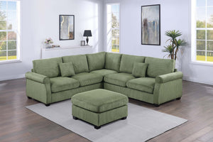 English Elm Laf Raf Modular Sectional with Ottoman Sage Corduroy Four Piece Modern Living Room Set B011S03808