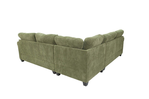 English Elm Laf Raf Modular Sectional with Ottoman Sage Corduroy Four Piece Modern Living Room Set B011S03808
