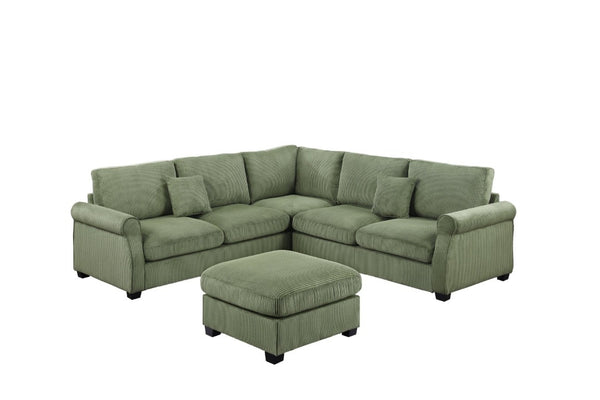 English Elm Laf Raf Modular Sectional with Ottoman Sage Corduroy Four Piece Modern Living Room Set B011S03808