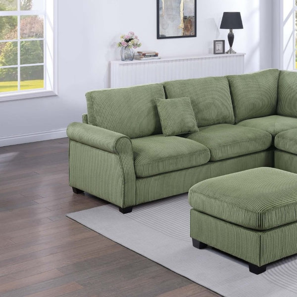 English Elm Laf Raf Modular Sectional with Ottoman Sage Corduroy Four Piece Modern Living Room Set B011S03808