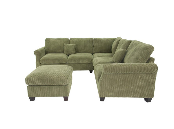 English Elm Laf Raf Modular Sectional with Ottoman Sage Corduroy Four Piece Modern Living Room Set B011S03808