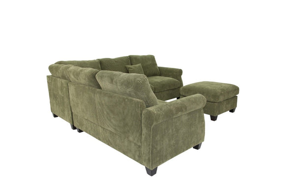 English Elm Laf Raf Modular Sectional with Ottoman Sage Corduroy Four Piece Modern Living Room Set B011S03808