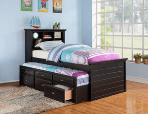 English Elm Contemporary Twin Bed with Bookcase Headboard Storage Trundle and Pine Plywood Frame Black B011S03809