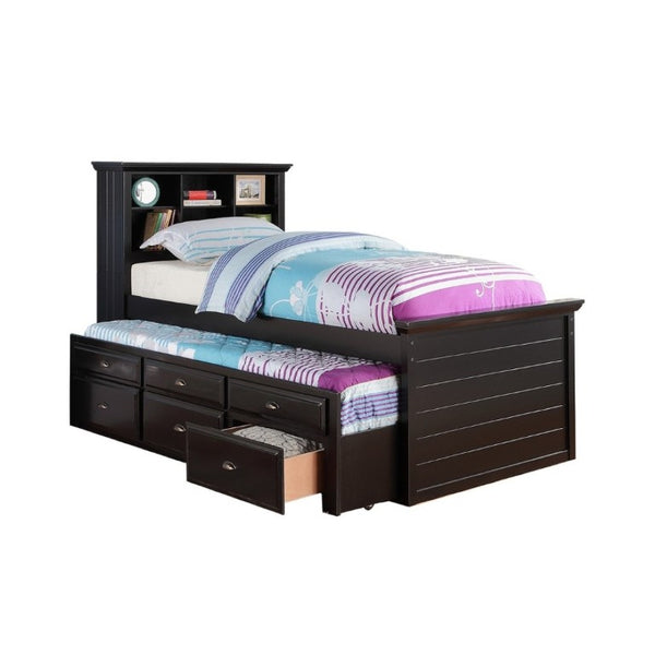 English Elm Contemporary Twin Bed with Bookcase Headboard Storage Trundle and Pine Plywood Frame Black B011S03809