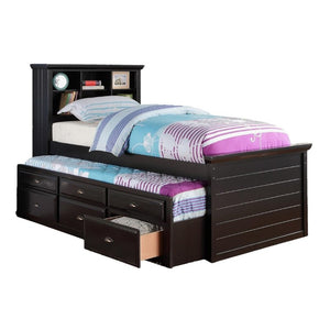 English Elm Contemporary Twin Bed with Bookcase Headboard Storage Trundle and Pine Plywood Frame Black B011S03809