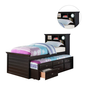 English Elm Contemporary Twin Bed with Bookcase Headboard Storage Trundle and Pine Plywood Frame Black B011S03809