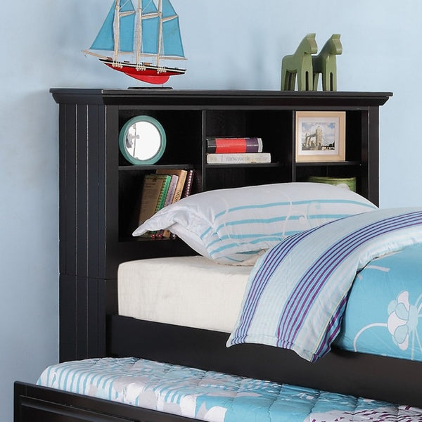 English Elm Contemporary Twin Bed with Bookcase Headboard Storage Trundle and Pine Plywood Frame Black B011S03809