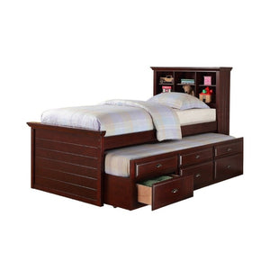 English Elm Contemporary Twin Bed with Bookcase Headboard Storage Trundle and Pine Plywood Frame Cherry B011S03810