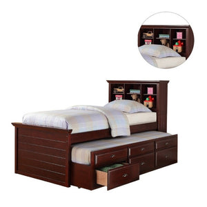 English Elm Contemporary Twin Bed with Bookcase Headboard Storage Trundle and Pine Plywood Frame Cherry B011S03810