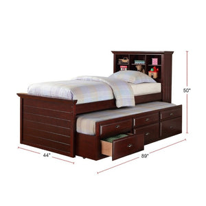 English Elm Contemporary Twin Bed with Bookcase Headboard Storage Trundle and Pine Plywood Frame Cherry B011S03810