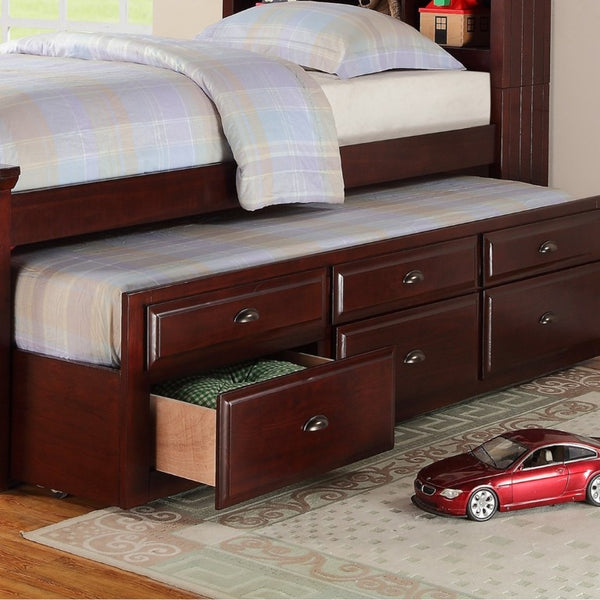 English Elm Contemporary Twin Bed with Bookcase Headboard Storage Trundle and Pine Plywood Frame Cherry B011S03810