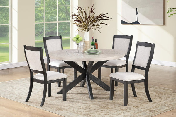 English Elm Transitional Round Dining Set Oak Veneer Tabletop Pedestal Base Seats Four Comfortably B011S03818