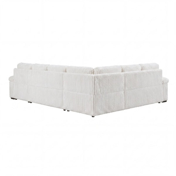 English Elm 3-Piece Corduroy Sectional Sofa with Pull-Out Bed Hidden Storage and Channel Tufting White B011S03819
