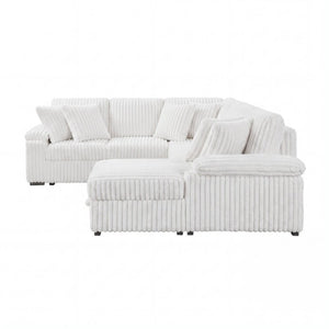 English Elm 3-Piece Corduroy Sectional Sofa with Pull-Out Bed Hidden Storage and Channel Tufting White B011S03819