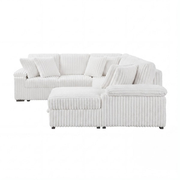 English Elm 3-Piece Corduroy Sectional Sofa with Pull-Out Bed Hidden Storage and Channel Tufting White B011S03819