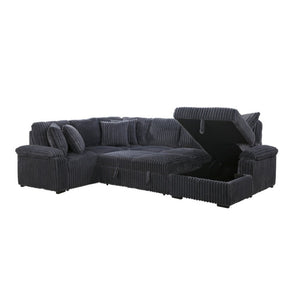 English Elm 3-Piece Corduroy Sectional Sofa with Pull-Out Bed Hidden Storage and Channel Tufting Dark Gray B011S03821