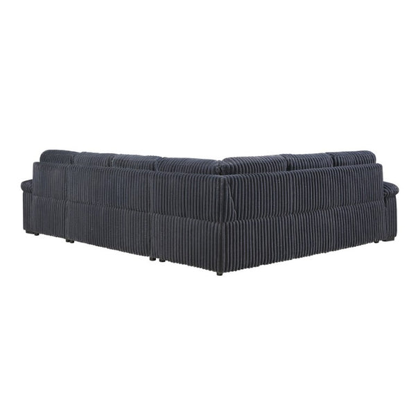English Elm 3-Piece Corduroy Sectional Sofa with Pull-Out Bed Hidden Storage and Channel Tufting Dark Gray B011S03821