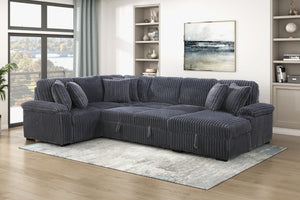 English Elm 3-Piece Corduroy Sectional Sofa with Pull-Out Bed Hidden Storage and Channel Tufting Dark Gray B011S03821