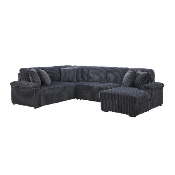 English Elm 3-Piece Corduroy Sectional Sofa with Pull-Out Bed Hidden Storage and Channel Tufting Dark Gray B011S03821