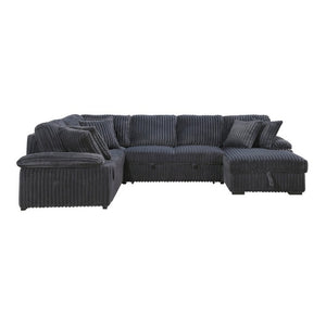 English Elm 3-Piece Corduroy Sectional Sofa with Pull-Out Bed Hidden Storage and Channel Tufting Dark Gray B011S03821