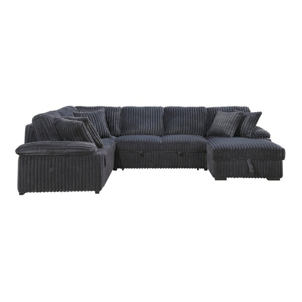 English Elm 3-Piece Corduroy Sectional Sofa with Pull-Out Bed Hidden Storage and Channel Tufting Dark Gray B011S03821