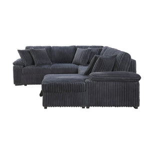 English Elm 3-Piece Corduroy Sectional Sofa with Pull-Out Bed Hidden Storage and Channel Tufting Dark Gray B011S03821