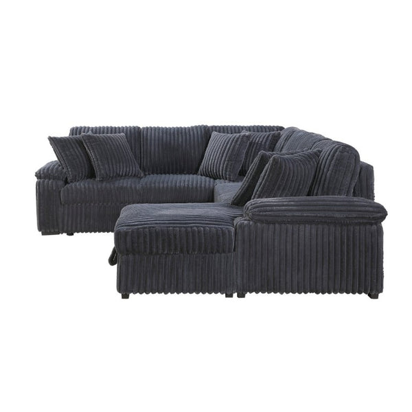 English Elm 3-Piece Corduroy Sectional Sofa with Pull-Out Bed Hidden Storage and Channel Tufting Dark Gray B011S03821