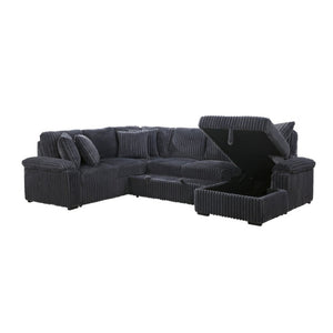 English Elm 3-Piece Corduroy Sectional Sofa with Pull-Out Bed Hidden Storage and Channel Tufting Dark Gray B011S03821
