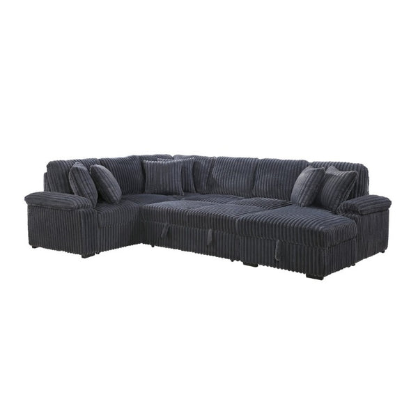 English Elm 3-Piece Corduroy Sectional Sofa with Pull-Out Bed Hidden Storage and Channel Tufting Dark Gray B011S03821