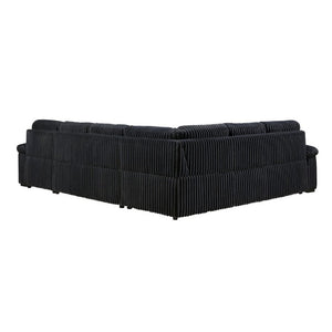 English Elm 3-Piece Corduroy Sectional Sofa with Pull-Out Bed Hidden Storage and Channel Tufting Black B011S03822