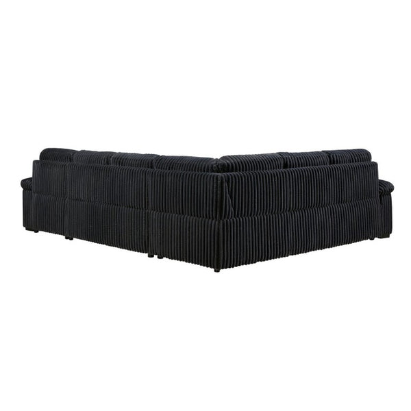 English Elm 3-Piece Corduroy Sectional Sofa with Pull-Out Bed Hidden Storage and Channel Tufting Black B011S03822