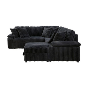 English Elm 3-Piece Corduroy Sectional Sofa with Pull-Out Bed Hidden Storage and Channel Tufting Black B011S03822